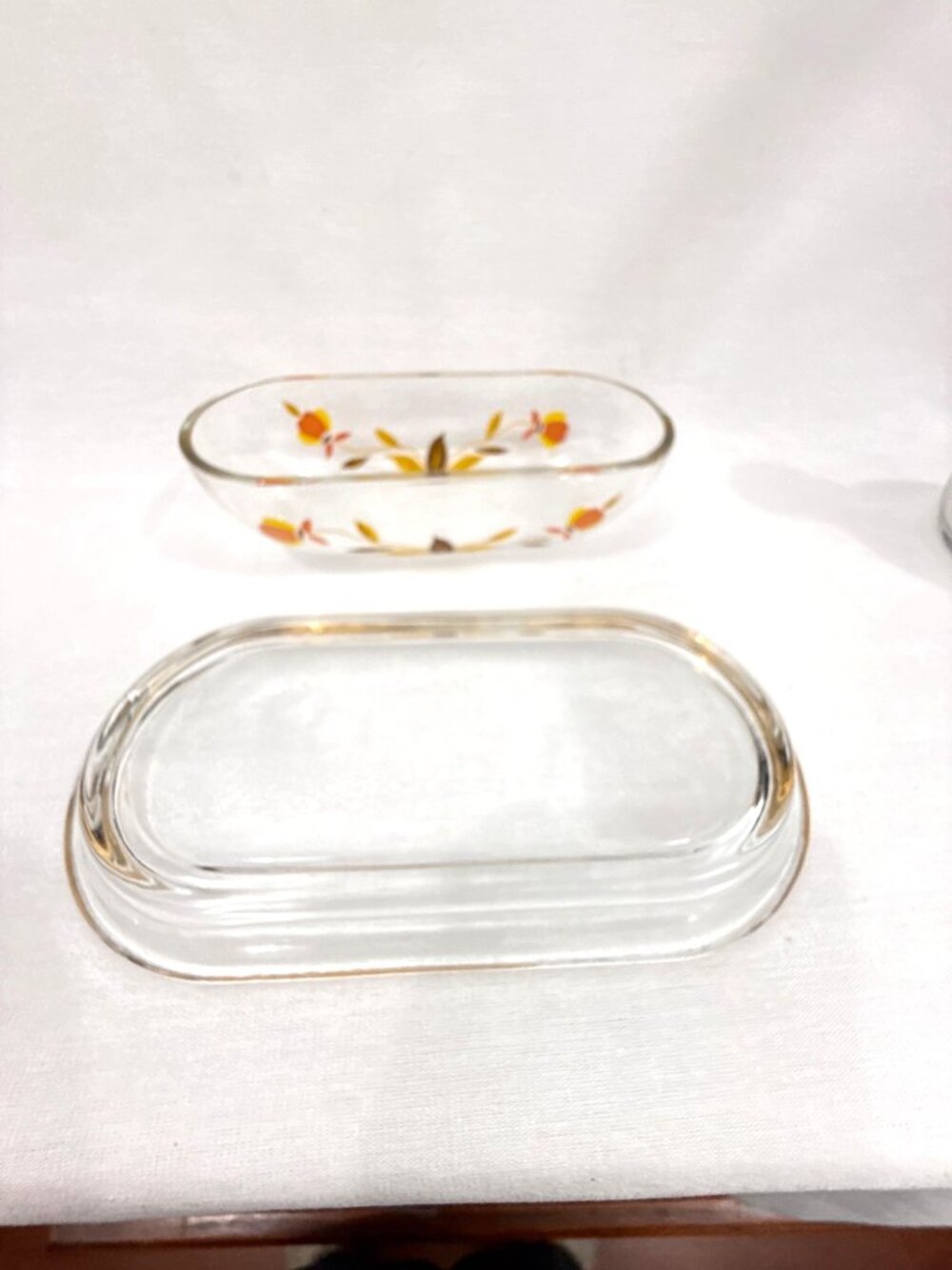 Hall Jewel Tea Autumn Leaf Glass Covered Butter Dish MCM - Picture 8 of 9